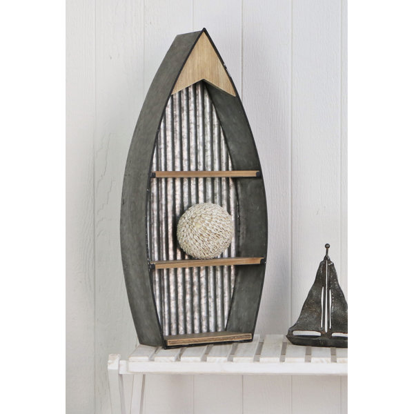 Bungalow Rose Ribbed Metal Wall Hanging Boat Design 3 Tier Storage